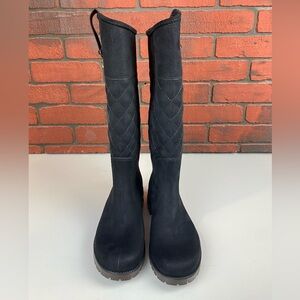 Ulan Rainy Steps Boots Womens 9 Jessie Tall Rain Black Suede Quilted Pull On